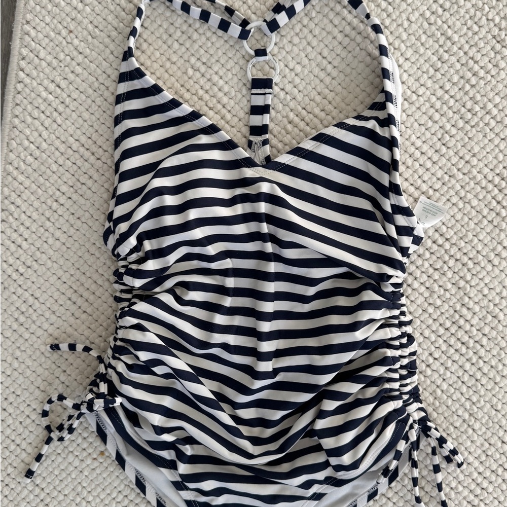 Kona Sol Navy and White Striped One Piece Swimsuit